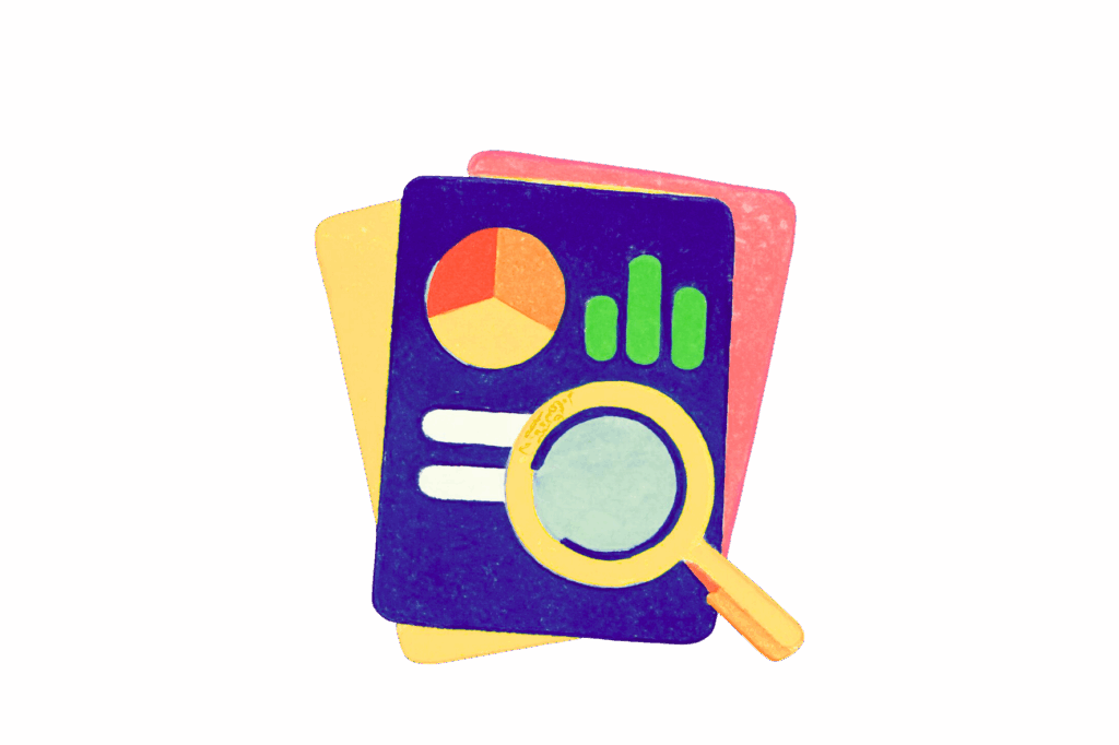 Reports with magnifying glass icon