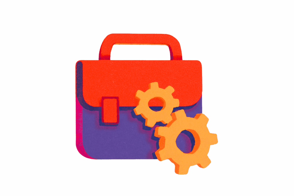 Briefcase and gears icon
